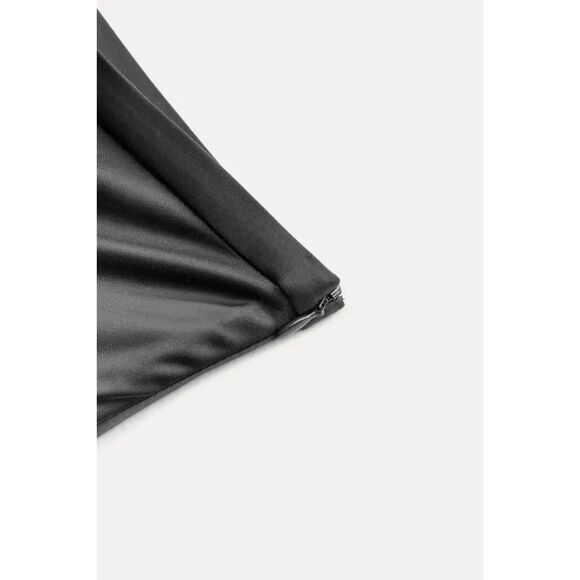 Black Zara Satin-Like Flowy A-Line Midi Skirt (NWT) - Picture 7 of 9